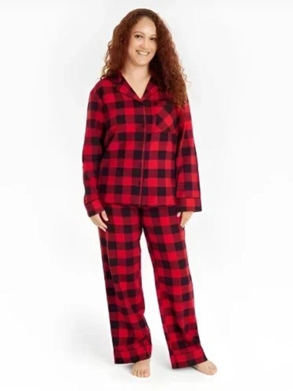 Wondershop Women's Size 2X Red Check Plaid Flannel 2-Piece Pajama Set